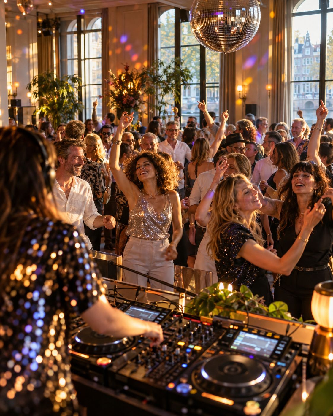 Middagdisco met discobal en dansende gasten